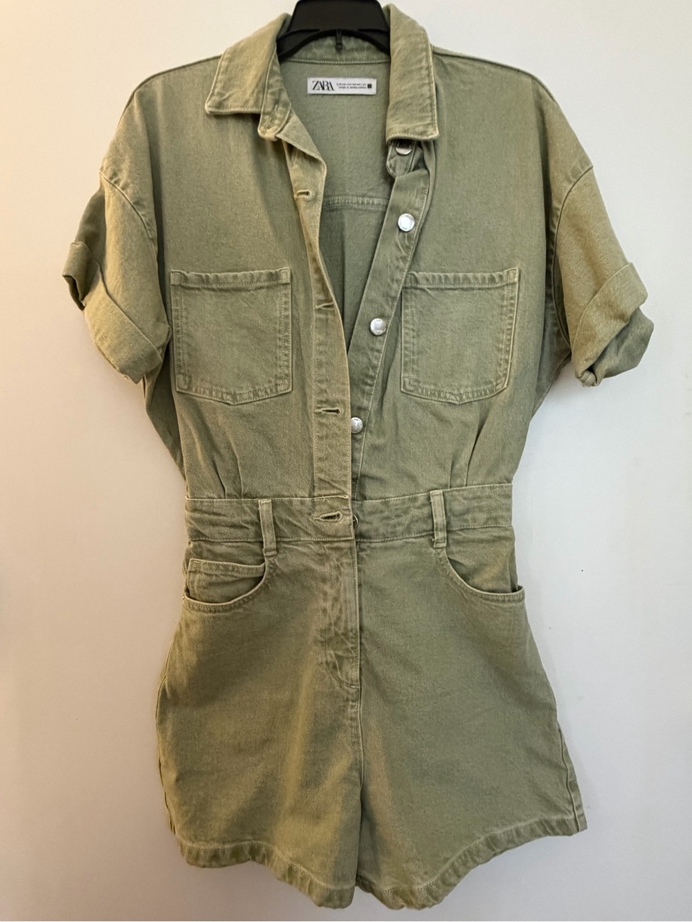 Zara Olive Utility Short Sleeve Romper